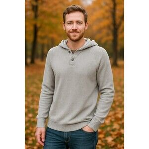 prAna Men’s Gray Waffle Knit Hoodie Pullover Sweatshirt Sz M Organic Cotton Wool